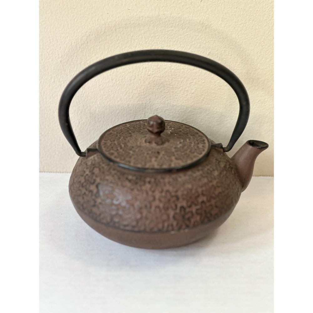 Vintage Japanese Cast Iron Teapot Tetsubin Cherry Blossom Sakura Bronze Brown